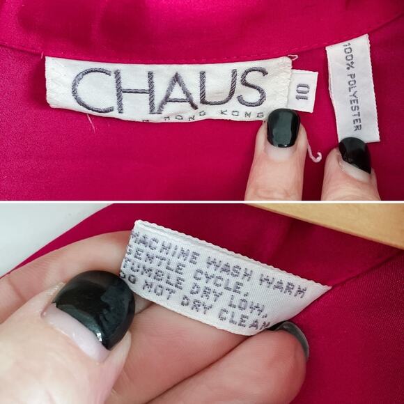 Vintage hot pink chiffon lightweight secretary blouse shoulder pleats size M - Picture 6 of 8